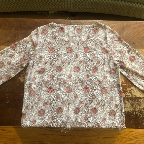 LOFT Peacock Feather Pattern Blouse Pink Tan - Size Large - Picture 6 of 16